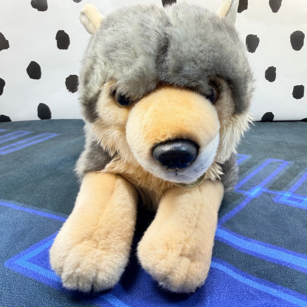 Aurora Miyoni 16" Gray Wolf Plush Realistic Stuffed Animal Canine Medallion Tag